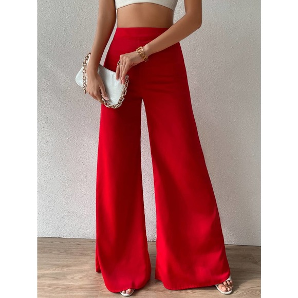 High Waist Wide Leg Pants red - Picture 1 of 11